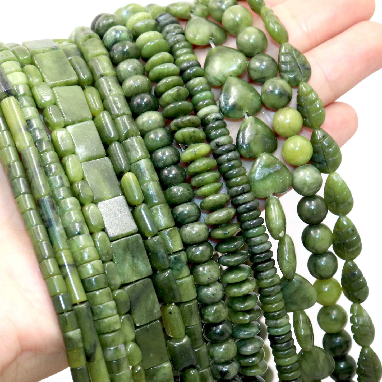Natural Stone Green Jades Cylinder Square Irregular Faceted Round Loose Spacer Beads For Jewelry DIY Bracelet Making Accessories