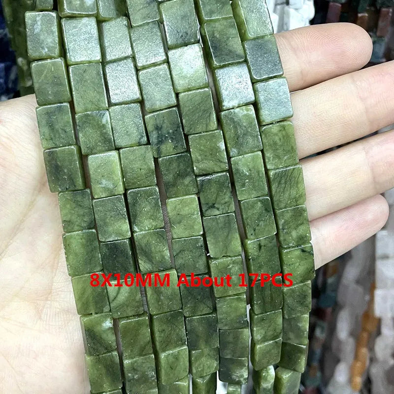 Natural Stone Green Jades Cylinder Square Irregular Faceted Round Loose Spacer Beads For Jewelry DIY Bracelet Making Accessories