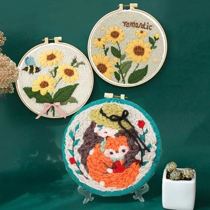 DIY Embroidery Kits For Beginner Craft Punch Needle Set Rug for Starter Kits with Stamped Sunflower Pattern Fabric Yarn Hoop