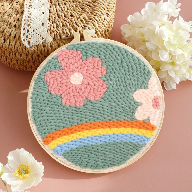 DIY Embroidery Kits For Beginner Craft Punch Needle Set Rug for Starter Kits with Stamped Sunflower Pattern Fabric Yarn Hoop