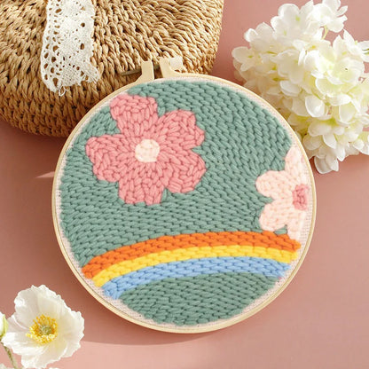 DIY Embroidery Kits For Beginner Craft Punch Needle Set Rug for Starter Kits with Stamped Sunflower Pattern Fabric Yarn Hoop